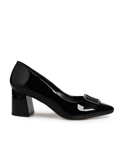 Zapatilla Negra Hebilla Tacón Grueso 16213